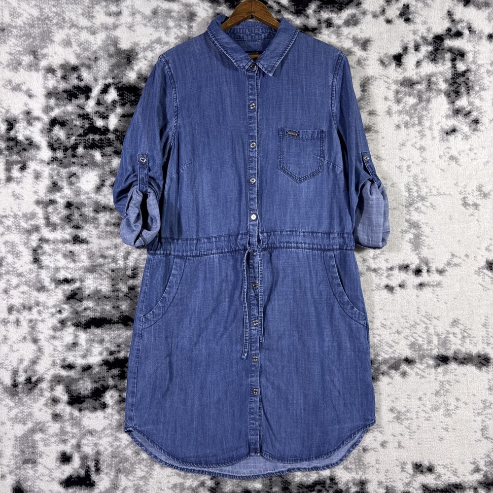 Tommy Hilfiger Denim Chambray Dress Womens 12 Button Up Collared Teacher Pockets